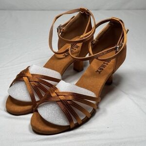 MS MAX Dance Heels Brown Strappy Sandals Womens 10.5 EU 41 Latin Ballroom